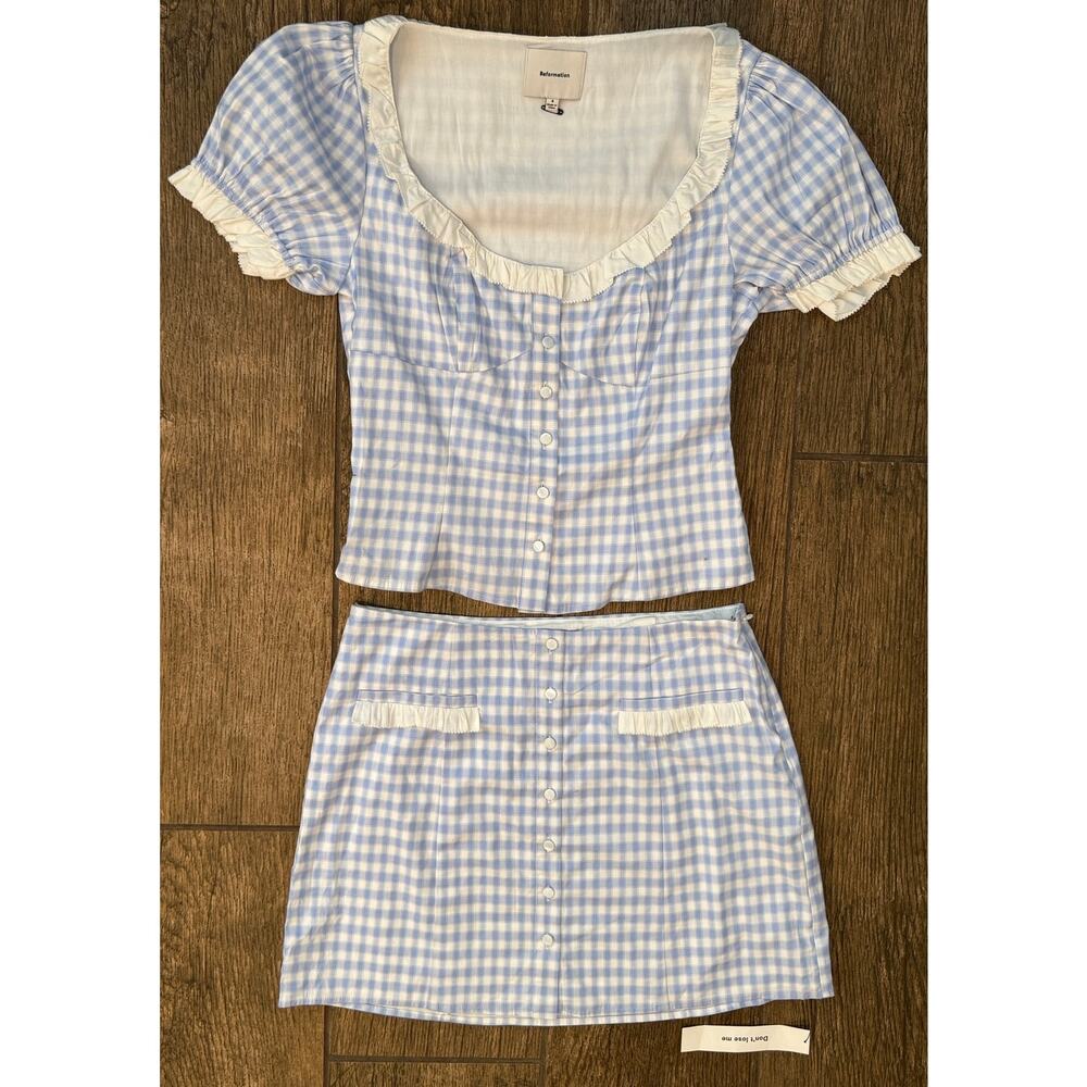 NEW Reformation Janell Two Piece Set in Crystal Check Size 4 - Picture 6 of 15